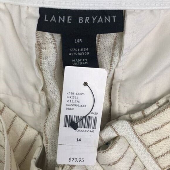 Lane Bryant Linen Pinstripe Trousers High Rise Wide Leg Belted Flare Pants NEW - Picture 9 of 11